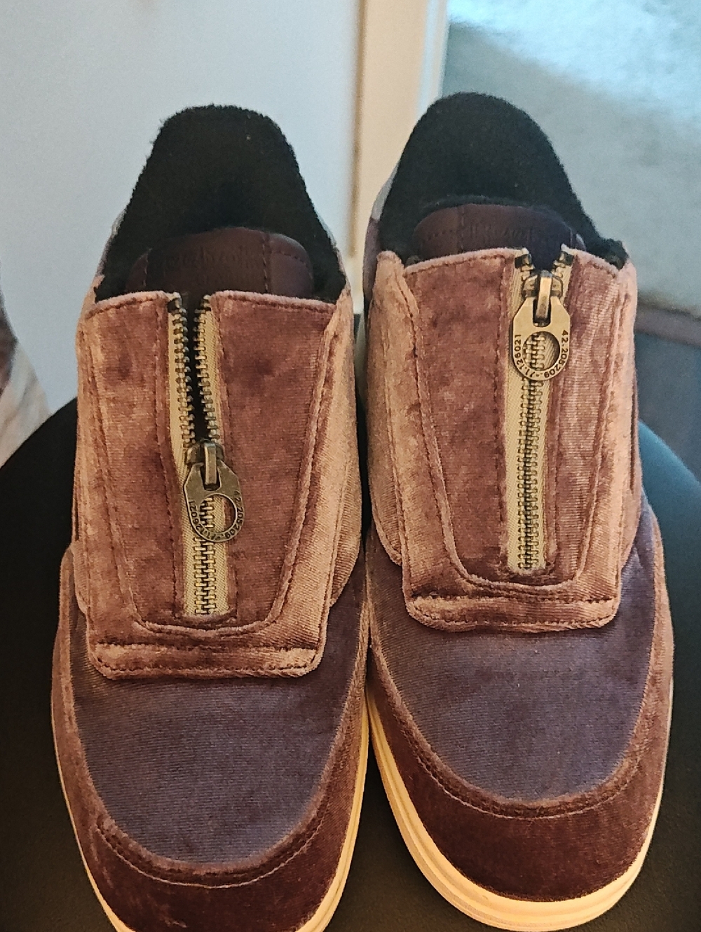 Reebok Men's Velvet Zip-Front Slip-Ons in Brown and Black
